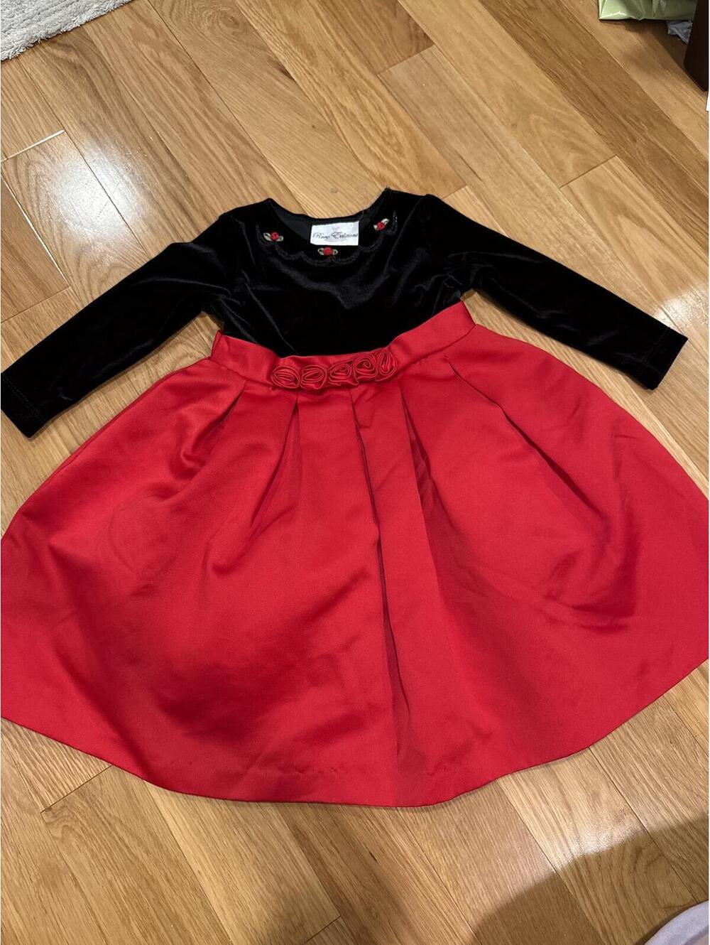 Rare Editions Girls' Red and Black Velvet Dress 3T